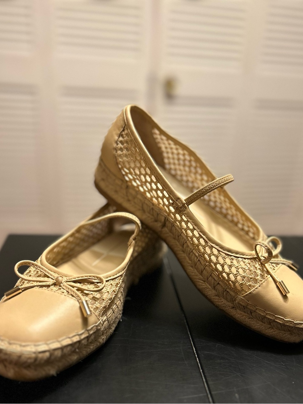 Dolce Vita Beige Espadrille Mary Jane Flats with Bow